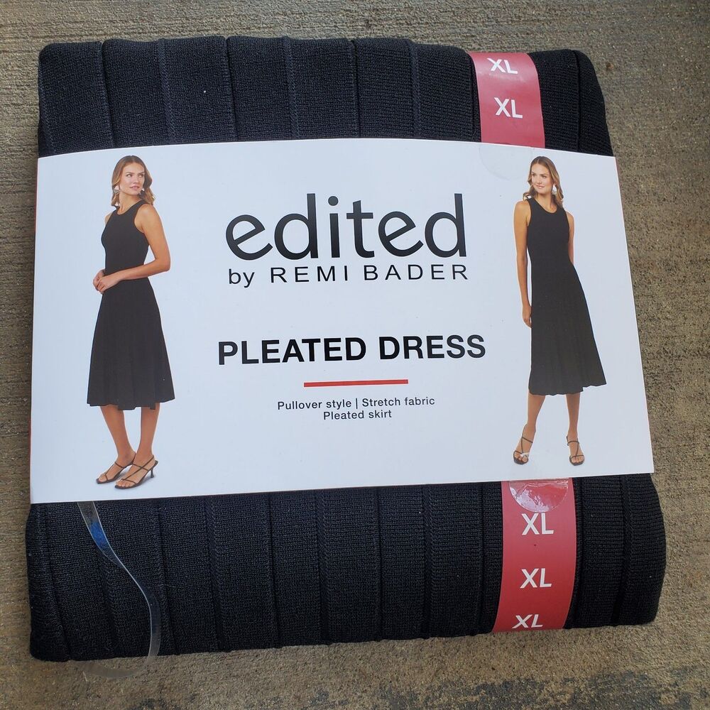 NWT Women's Edited by Remi Bader Black Pleated Dress, Size XL, Past Knee - Picture 1 of 4